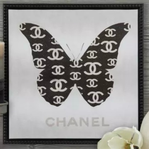 🆕- Chanel Butterfly Canvas Framed Wall Decor 12x12 - Picture 1 of 6